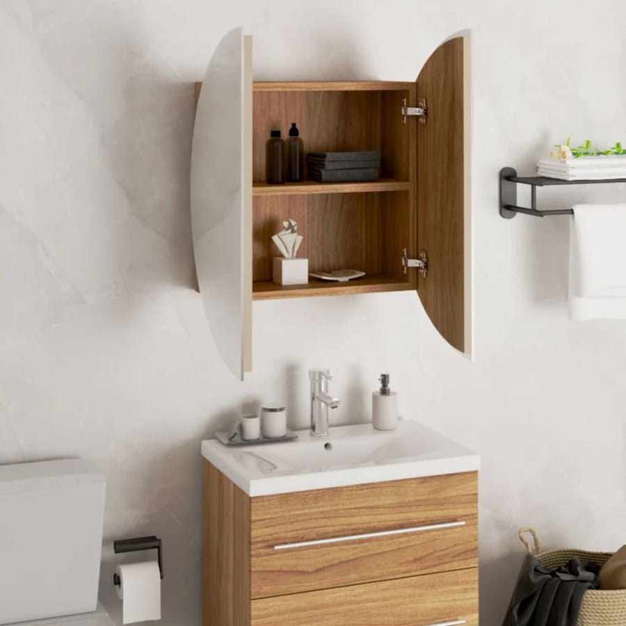 Badkamerkast Met Ronde Spiegel En Led 47X47X17,5 Cm Eiken 47 x 47 x 17.5 cm Bruin