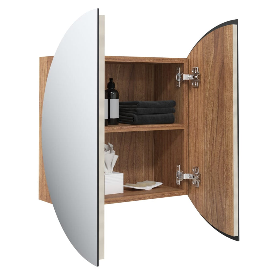 Badkamerkast Met Ronde Spiegel En Led 47X47X17,5 Cm Eiken 47 x 47 x 17.5 cm Bruin