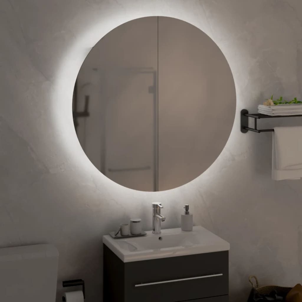 Badkamerkast Met Ronde Spiegel En Led 54 X 54 X 7,5 Cm 54 x 54 x 17.5 cm Wit