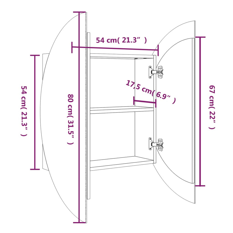 Badkamerkast Met Ronde Spiegel En Led 54 X 54 X 7,5 Cm 54 x 54 x 17.5 cm Wit