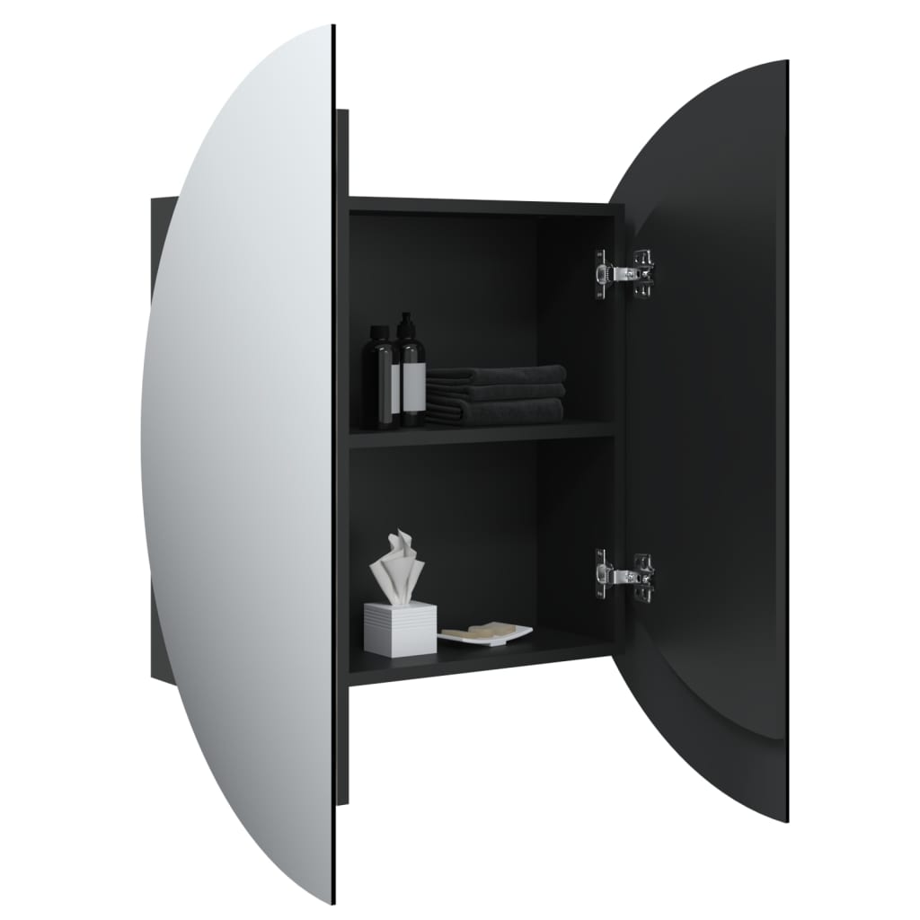 Badkamerkast Met Ronde Spiegel En Led 54 X 54 X 17,5 Cm Zwart 54 x 54 x 17.5 cm