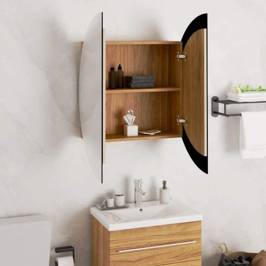 Badkamerkast Met Ronde Spiegel En Led 54 X 54 X 17,5 Cm Eiken 54 x 54 x 17.5 cm Bruin