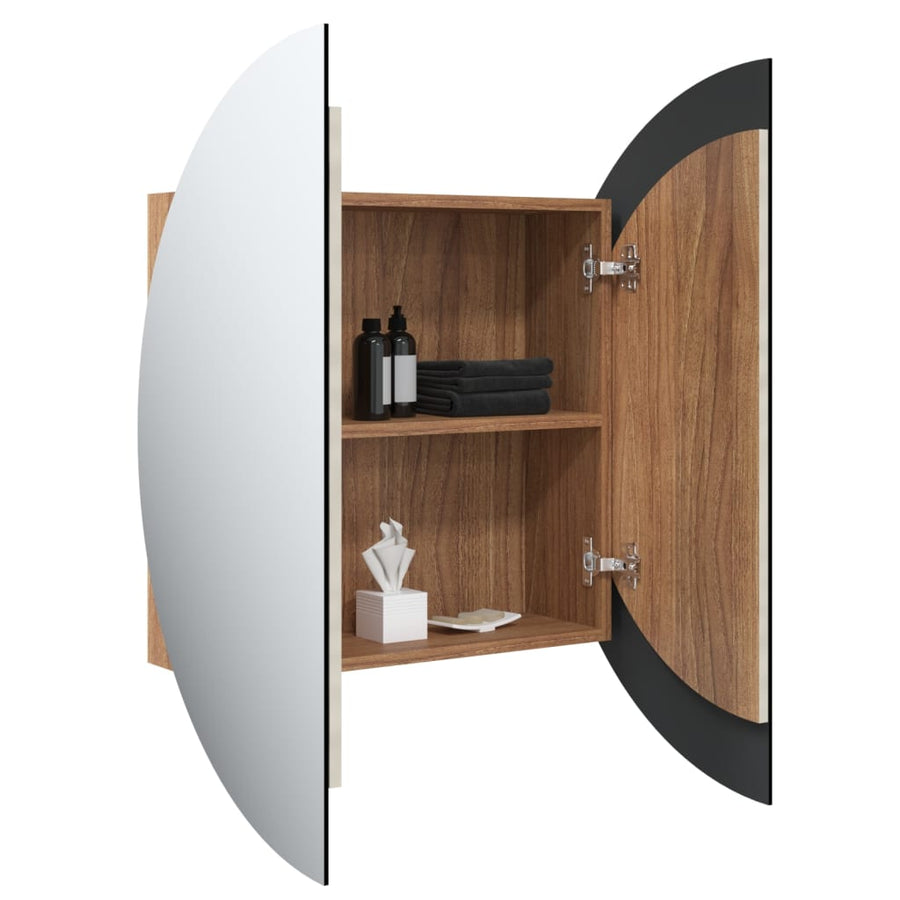 Badkamerkast Met Ronde Spiegel En Led 54 X 54 X 17,5 Cm Eiken 54 x 54 x 17.5 cm Bruin
