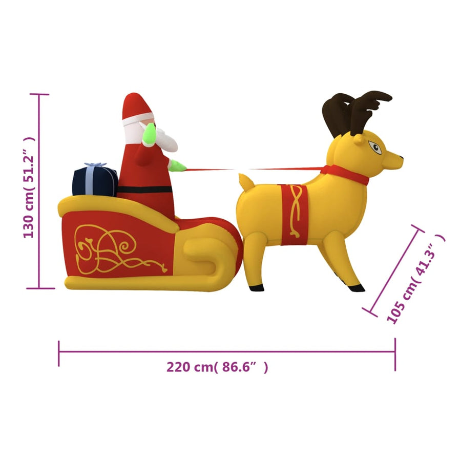 Kerstdecoratie Kerstman En Rendieren Opblaasbaar Led 130 Cm