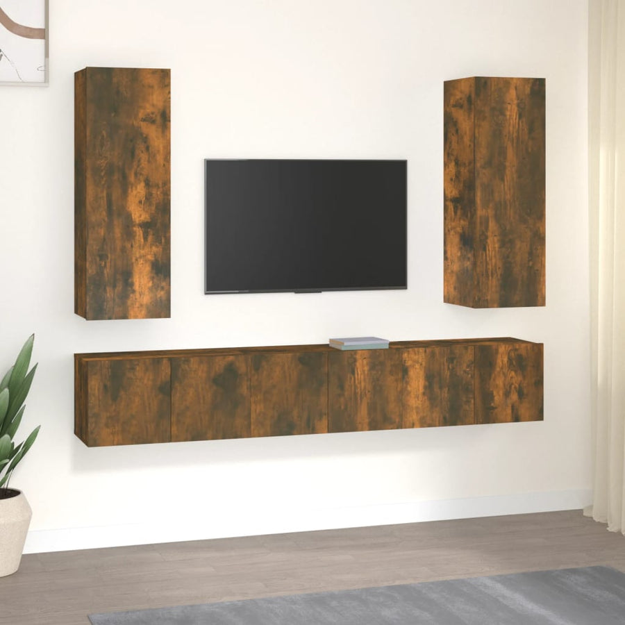5-delige Tv-meubelset bewerkt hout gerookt eikenkleurig