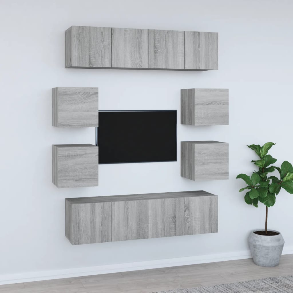 8-delige Tv-meubelset bewerkt hout grijs sonoma eikenkleurig