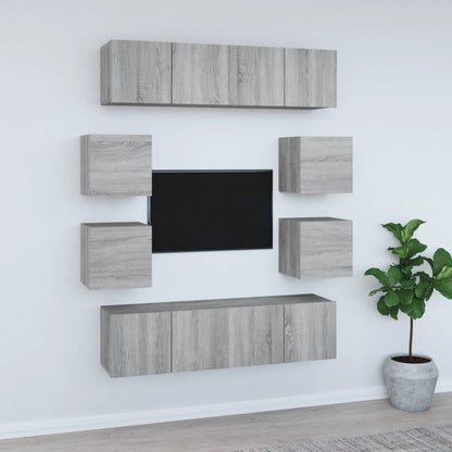 8-delige Tv-meubelset bewerkt hout grijs sonoma eikenkleurig