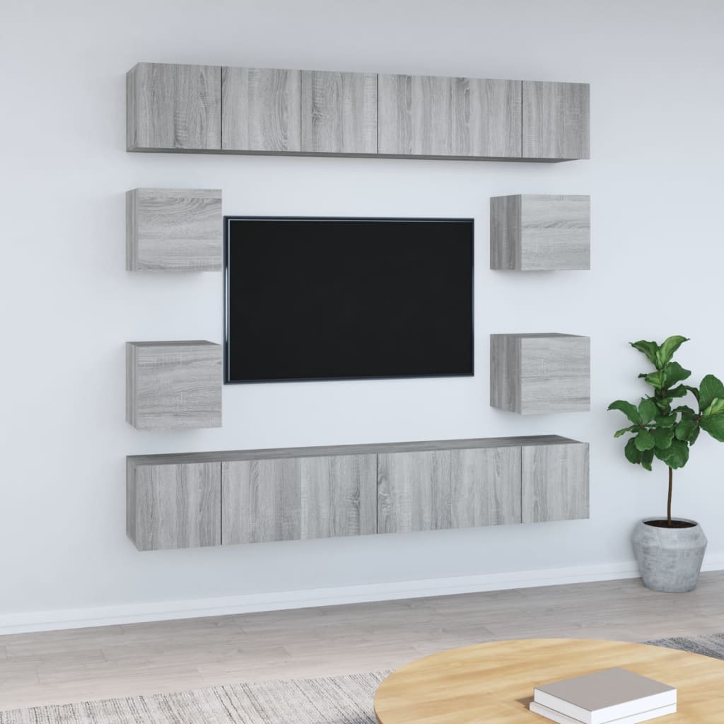 10-delige Tv-meubelset bewerkt hout grijs sonoma eikenkleurig