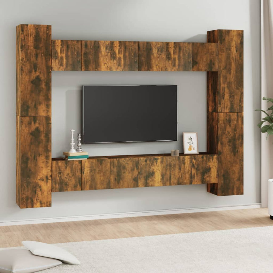 10-delige Tv-meubelset bewerkt hout gerookt eikenkleurig