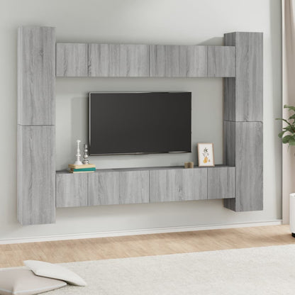 10-delige Tv-meubelset bewerkt hout grijs sonoma eikenkleurig