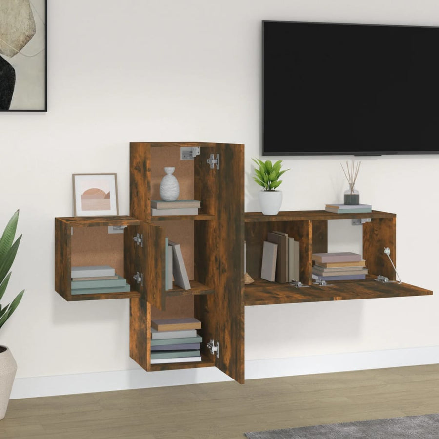 -Delige Tv-Meubelset Bewerkt Hout Kleurig 3 80 x 30 x 30 cm Gerookt eiken