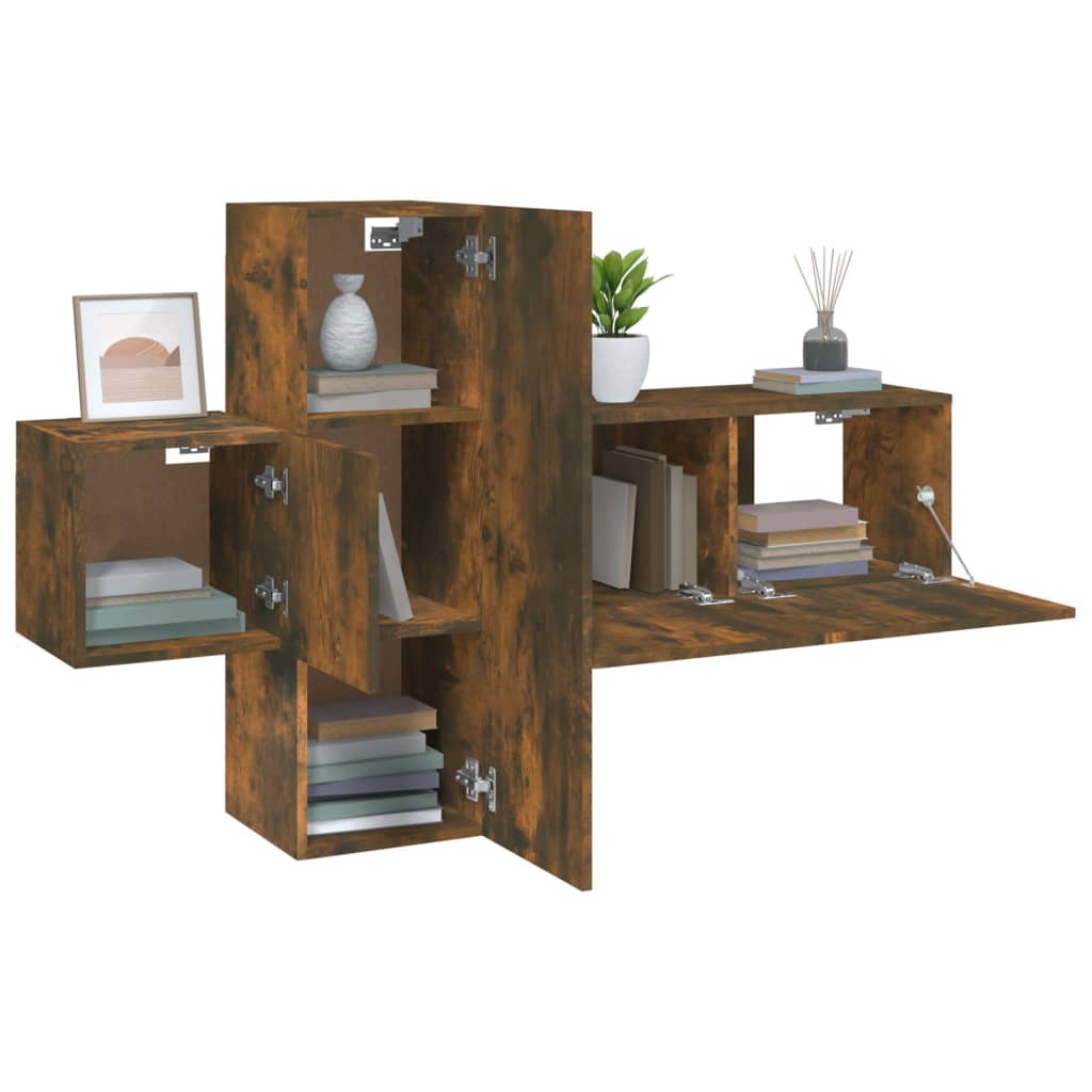 -Delige Tv-Meubelset Bewerkt Hout Kleurig 3 80 x 30 x 30 cm Gerookt eiken