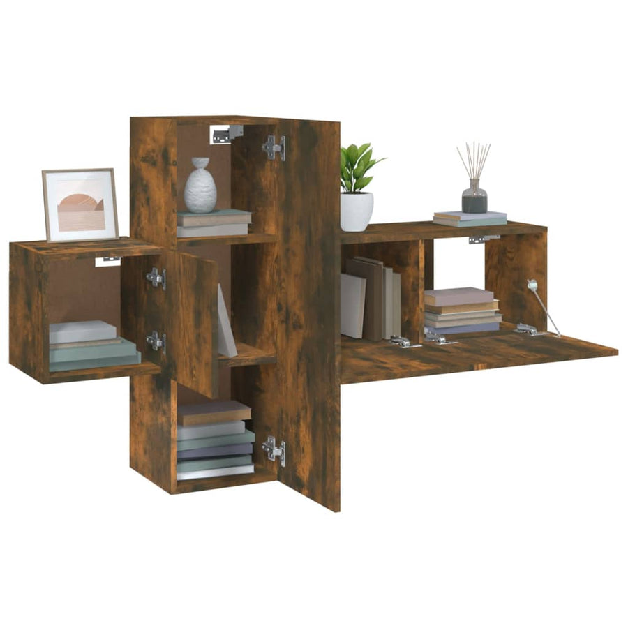 -Delige Tv-Meubelset Bewerkt Hout Kleurig 3 80 x 30 x 30 cm Gerookt eiken
