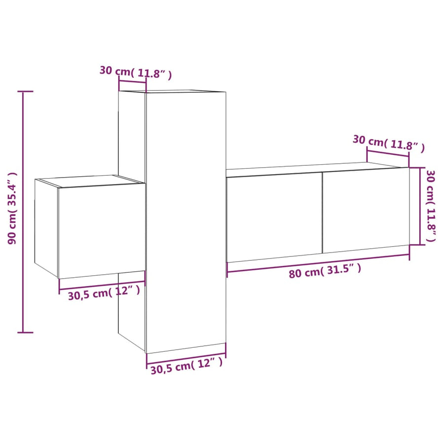 -Delige Tv-Meubelset Bewerkt Hout Kleurig 3 80 x 30 x 30 cm Gerookt eiken