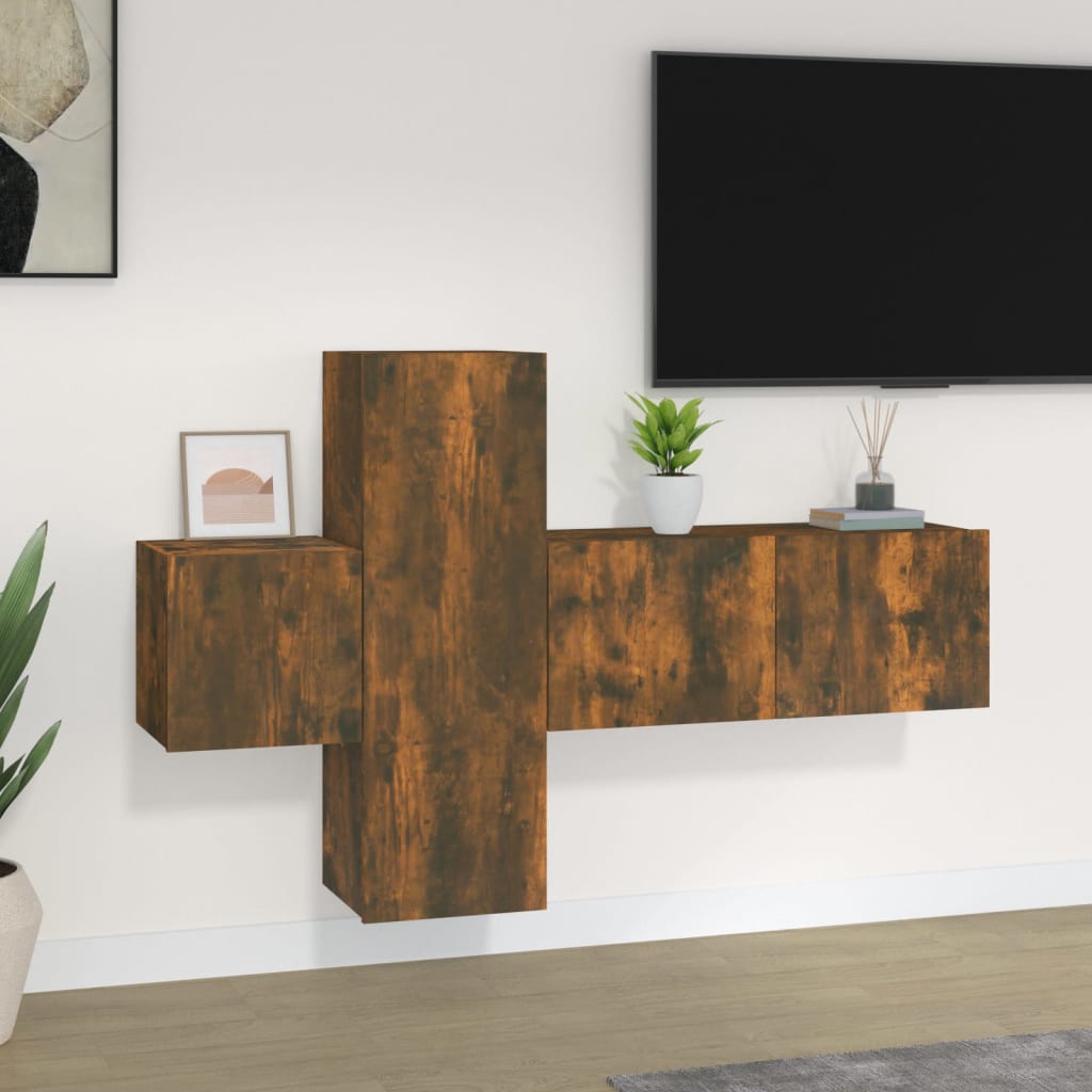 -Delige Tv-Meubelset Bewerkt Hout Kleurig 3 80 x 30 x 30 cm Gerookt eiken