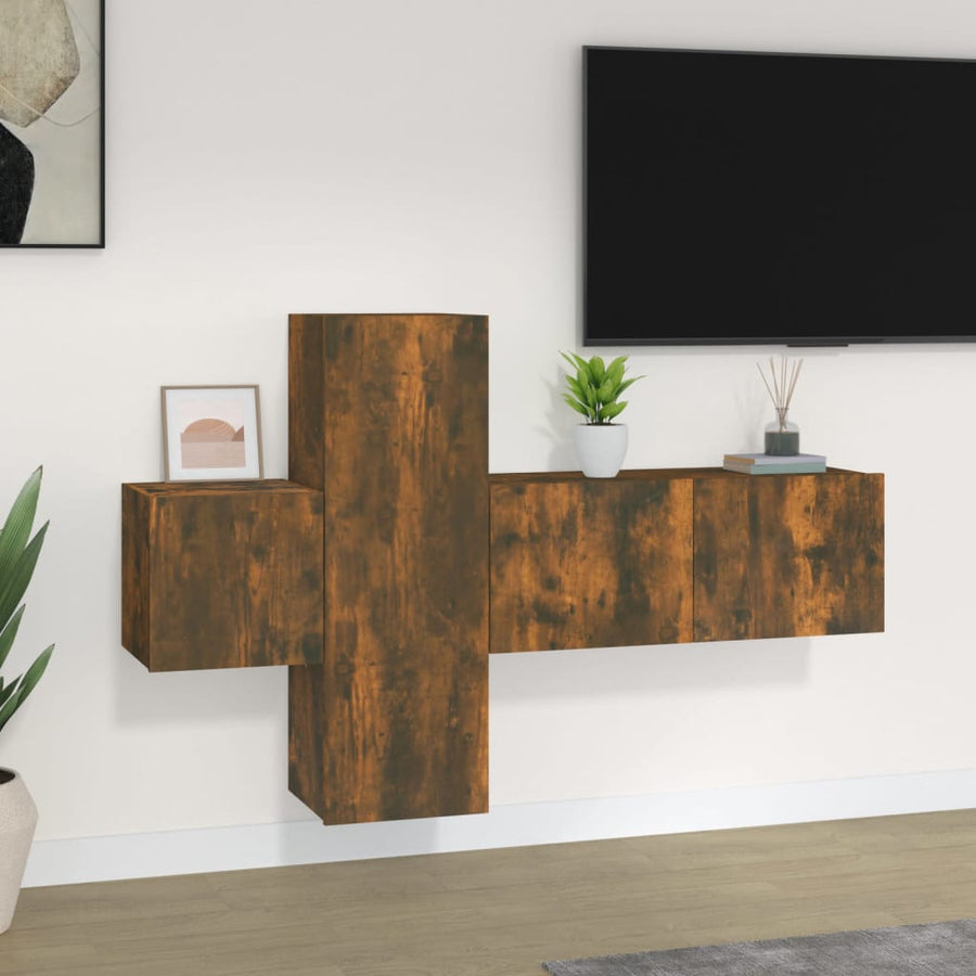 -Delige Tv-Meubelset Bewerkt Hout Kleurig 3 80 x 30 x 30 cm Gerookt eiken