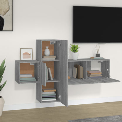 -Delige Tv-Meubelset Bewerkt Hout Eikenkleurig 3 80 x 30 x 30 cm Grijs sonoma