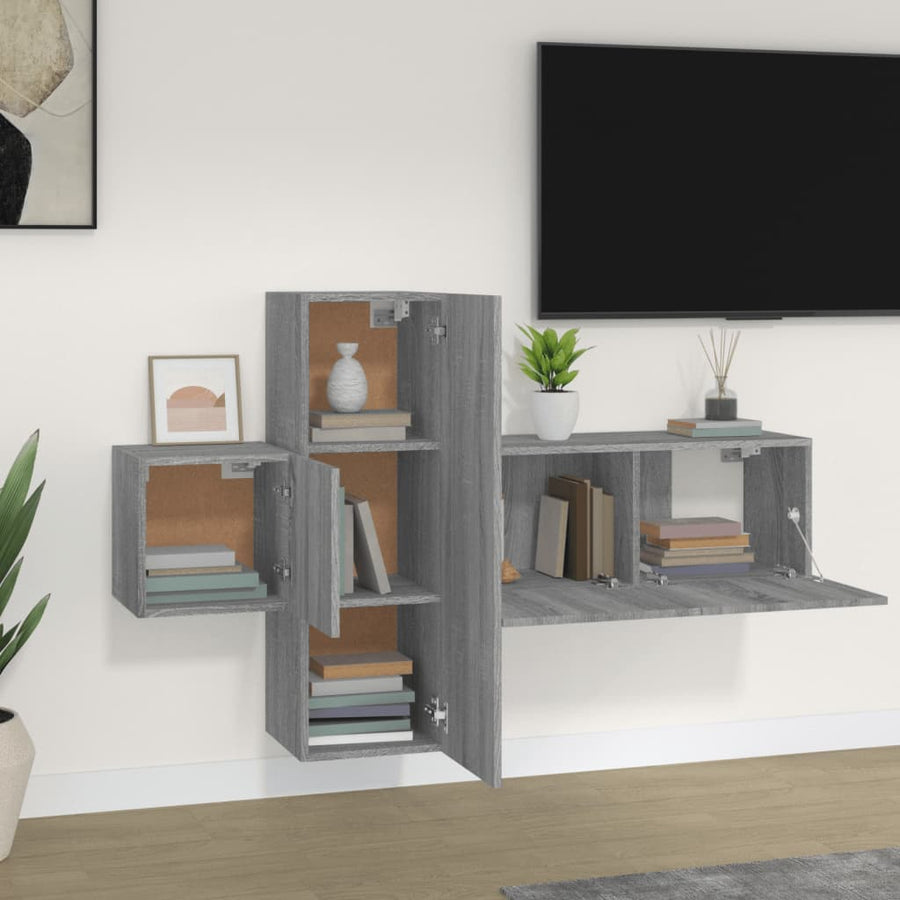 -Delige Tv-Meubelset Bewerkt Hout Eikenkleurig 3 80 x 30 x 30 cm Grijs sonoma