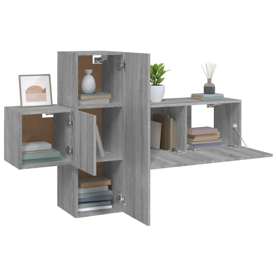 -Delige Tv-Meubelset Bewerkt Hout Eikenkleurig 3 80 x 30 x 30 cm Grijs sonoma