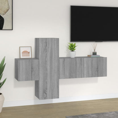 -Delige Tv-Meubelset Bewerkt Hout Eikenkleurig 3 80 x 30 x 30 cm Grijs sonoma
