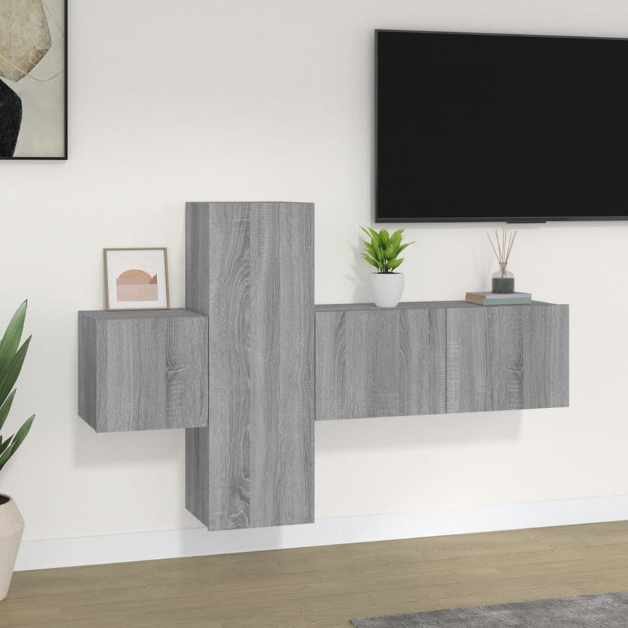 -Delige Tv-Meubelset Bewerkt Hout Eikenkleurig 3 80 x 30 x 30 cm Grijs sonoma
