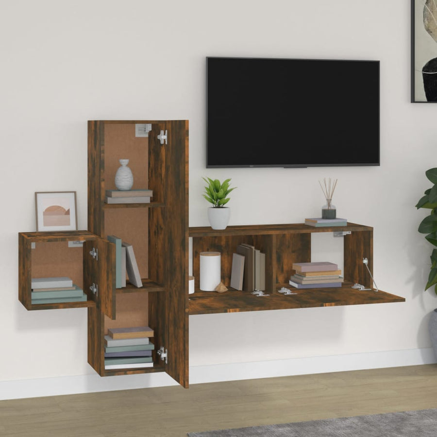 3-Delige Tv-Meubelset Bewerkt Hout Kleurig 3