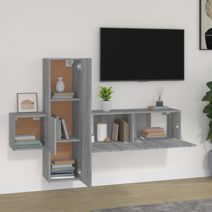 -Delige Tv-Meubelset Bewerkt Hout Eikenkleurig 3 100 x 30 x 30 cm Grijs sonoma