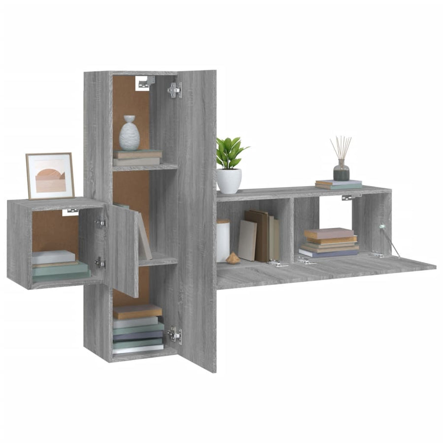-Delige Tv-Meubelset Bewerkt Hout Eikenkleurig 3 100 x 30 x 30 cm Grijs sonoma