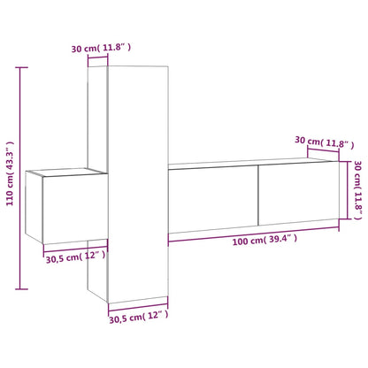 -Delige Tv-Meubelset Bewerkt Hout Eikenkleurig 3 100 x 30 x 30 cm Grijs sonoma