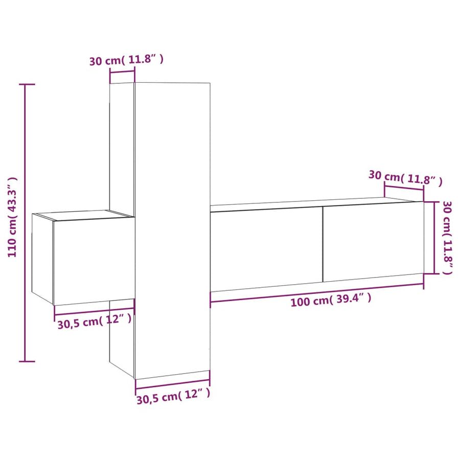 -Delige Tv-Meubelset Bewerkt Hout Eikenkleurig 3 100 x 30 x 30 cm Grijs sonoma