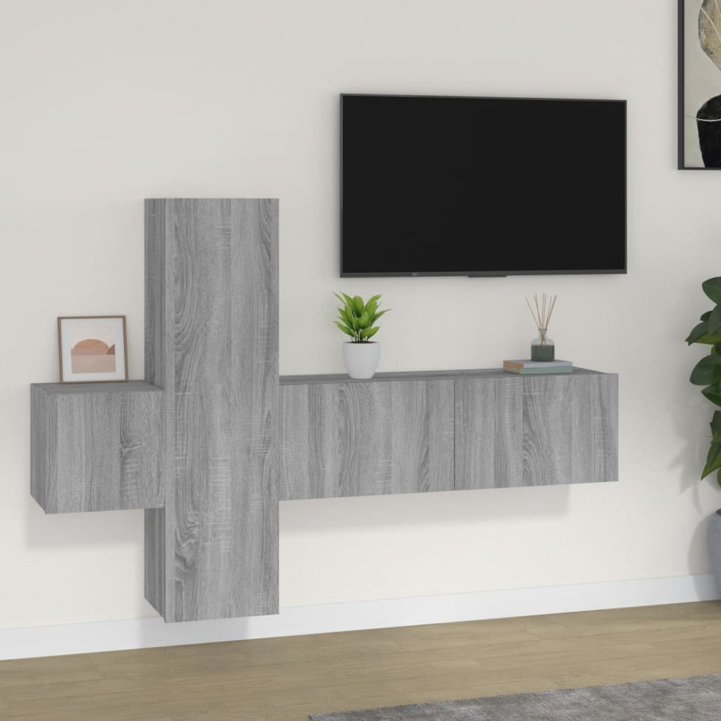 -Delige Tv-Meubelset Bewerkt Hout Eikenkleurig 3 100 x 30 x 30 cm Grijs sonoma