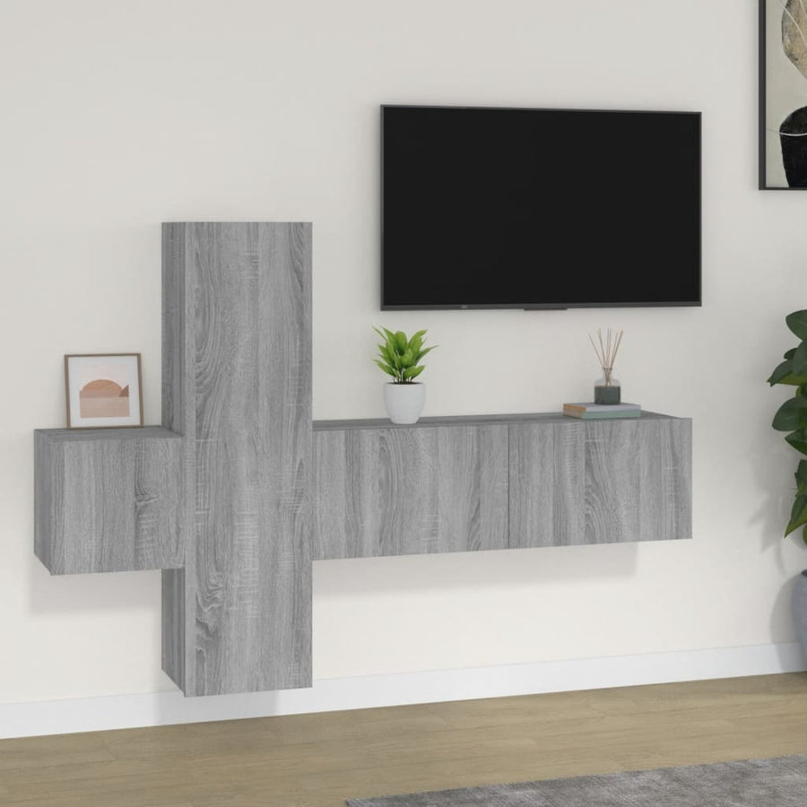 -Delige Tv-Meubelset Bewerkt Hout Eikenkleurig 3 100 x 30 x 30 cm Grijs sonoma