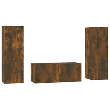 3-delige Tv-meubelset bewerkt hout gerookt eikenkleurig 80 x 30 x 30 cm Gerookt eiken