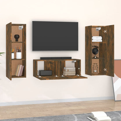 3-delige Tv-meubelset bewerkt hout gerookt eikenkleurig 80 x 30 x 30 cm Gerookt eiken