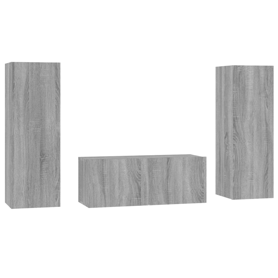 3-Delige Tv-Meubelset Bewerkt Hout Grijs Sonoma Eikenkleurig 80 x 30 x 30 cm
