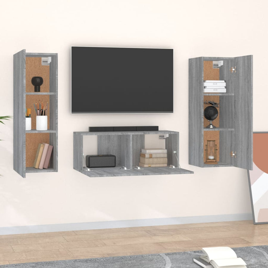 3-Delige Tv-Meubelset Bewerkt Hout Grijs Sonoma Eikenkleurig 80 x 30 x 30 cm