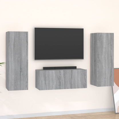 3-Delige Tv-Meubelset Bewerkt Hout Grijs Sonoma Eikenkleurig 80 x 30 x 30 cm