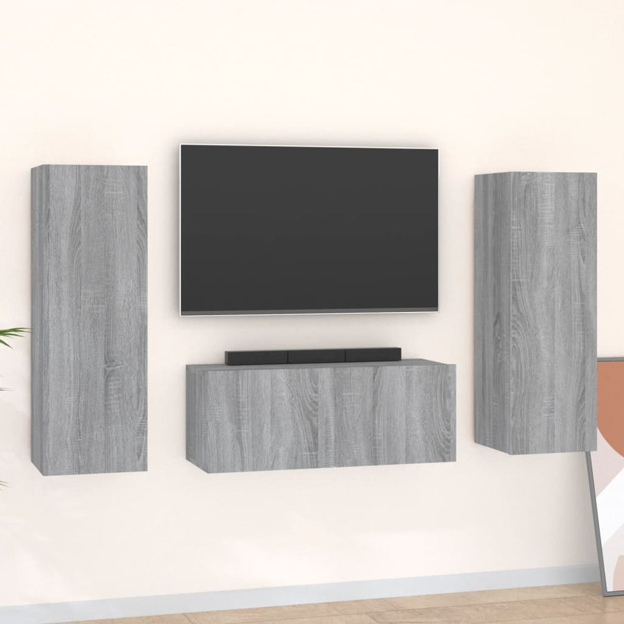 3-Delige Tv-Meubelset Bewerkt Hout Grijs Sonoma Eikenkleurig 80 x 30 x 30 cm