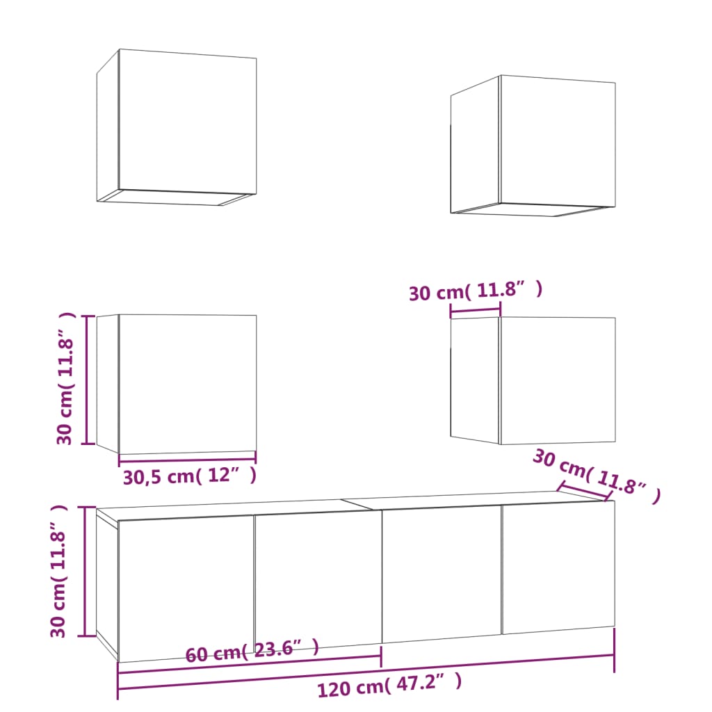 6-delige Tv-meubelset bewerkt hout grijs sonoma eikenkleurig
