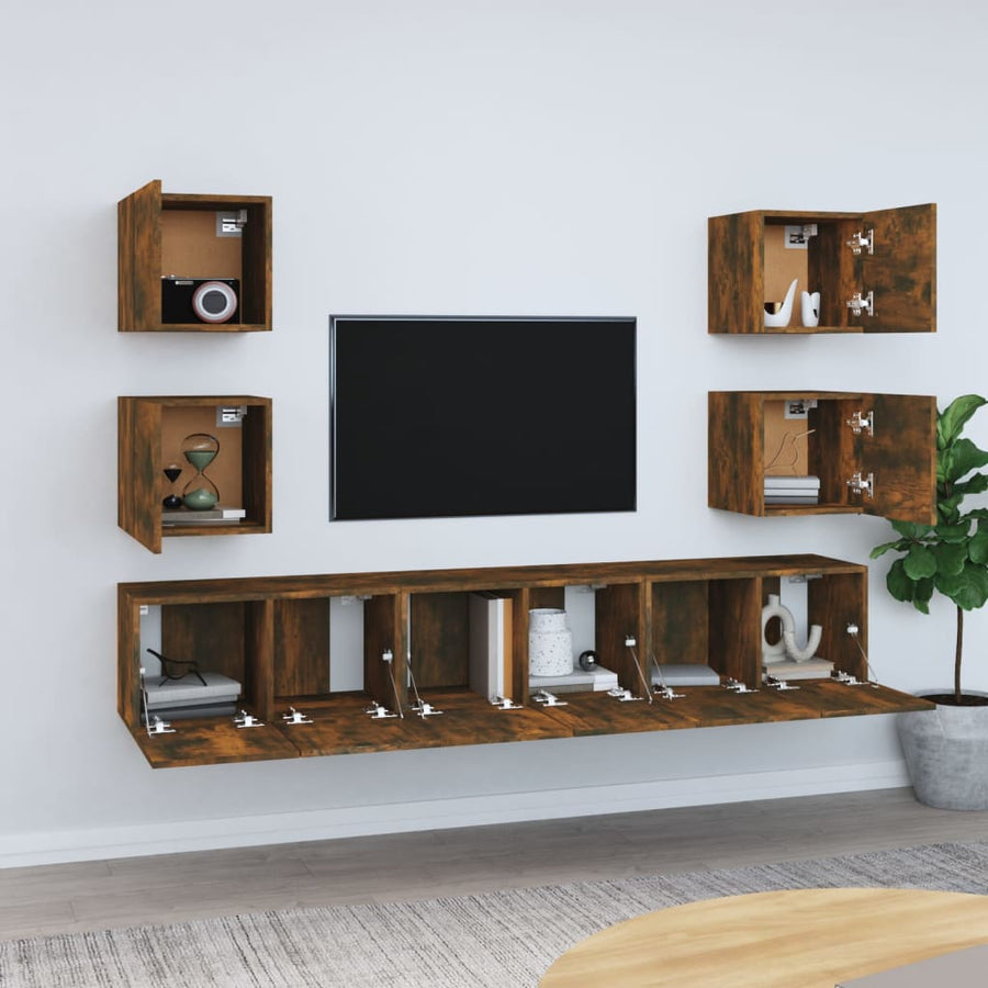 7-Delige Tv-Meubelset Bewerkt Hout Gerookt Eikenkleurig 7