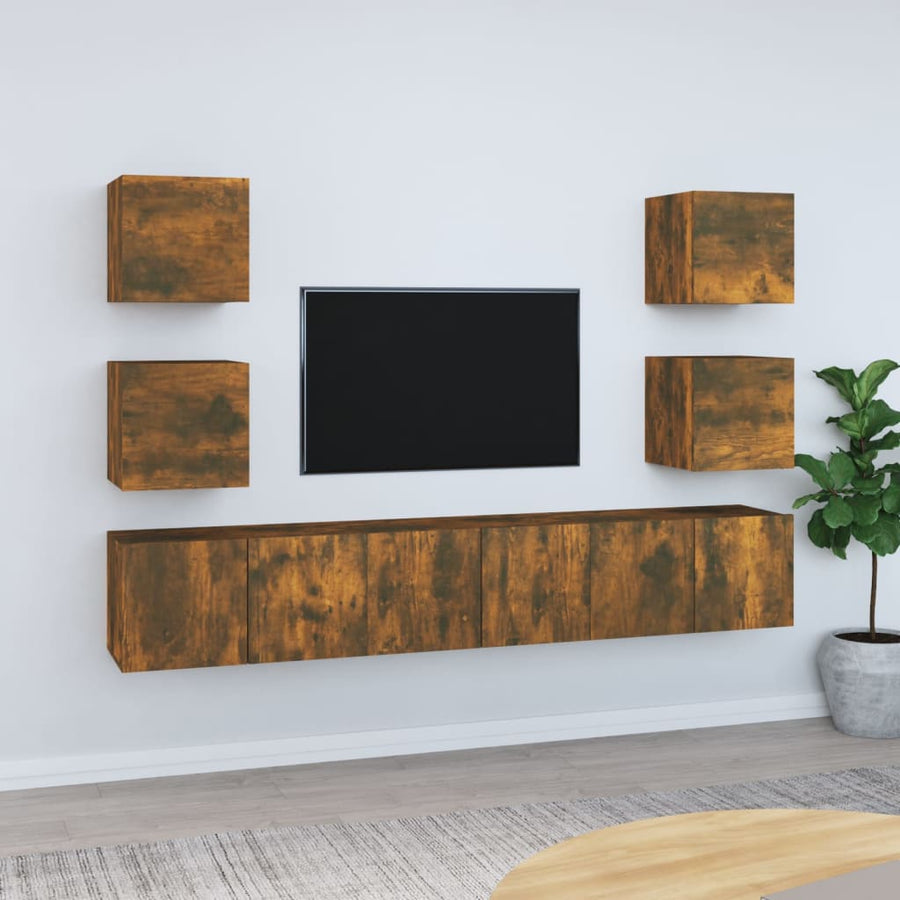 7-Delige Tv-Meubelset Bewerkt Hout Gerookt Eikenkleurig 7