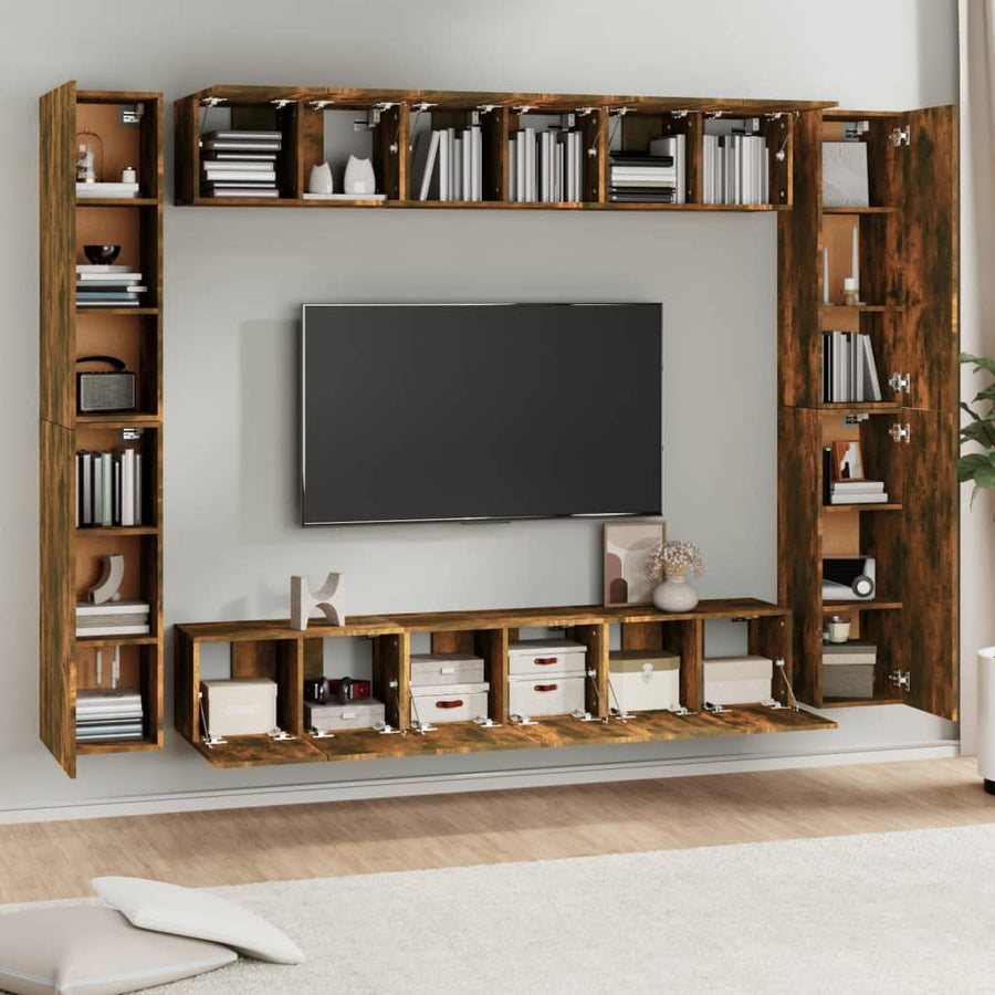 10-delige Tv-meubelset bewerkt hout gerookt eikenkleurig