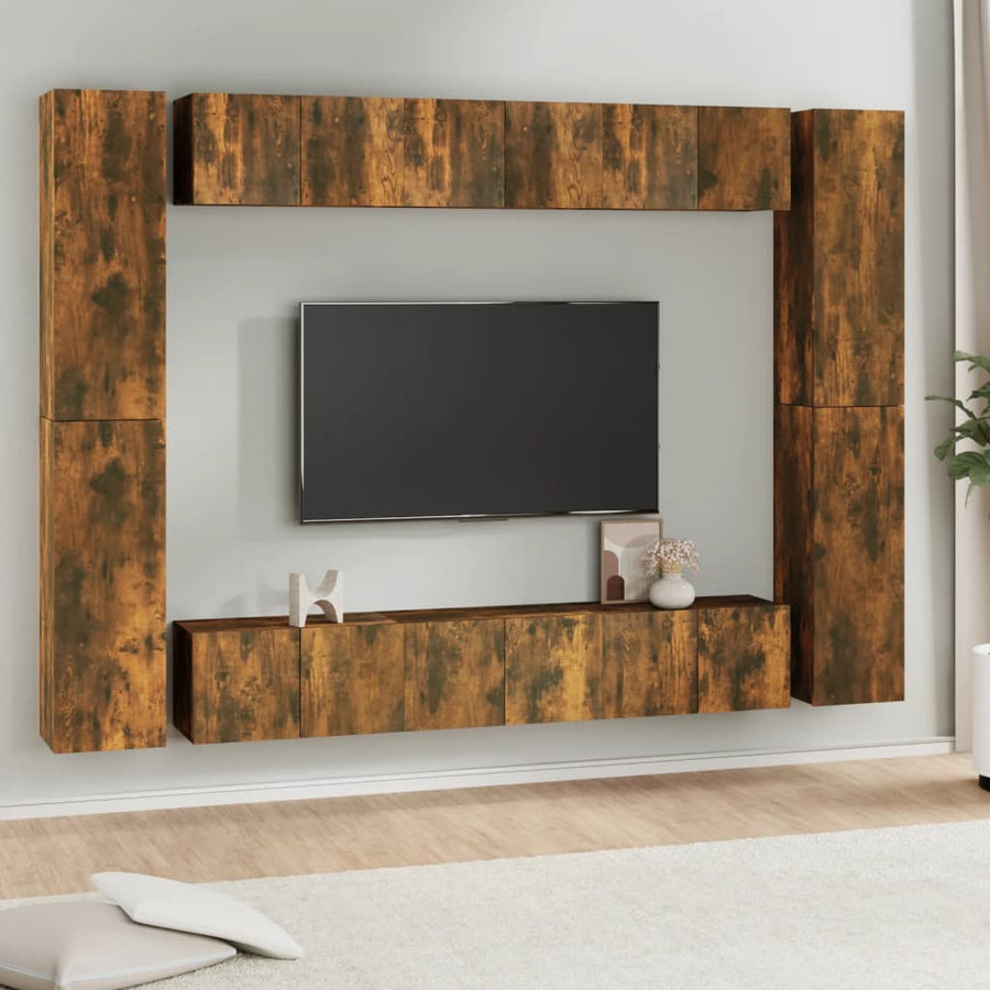 10-delige Tv-meubelset bewerkt hout gerookt eikenkleurig