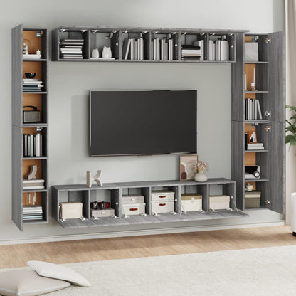 10-delige Tv-meubelset bewerkt hout grijs sonoma eikenkleurig