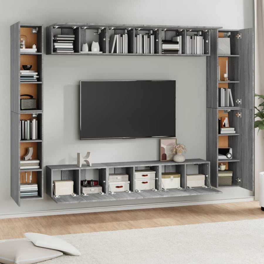 10-delige Tv-meubelset bewerkt hout grijs sonoma eikenkleurig
