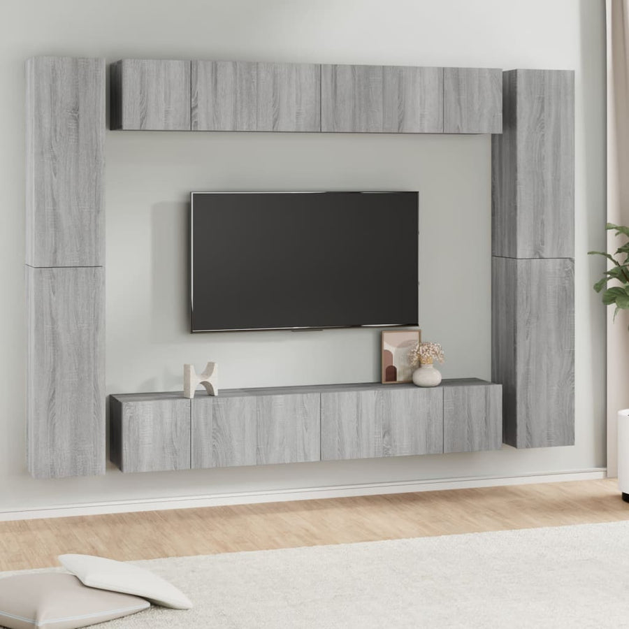 10-delige Tv-meubelset bewerkt hout grijs sonoma eikenkleurig