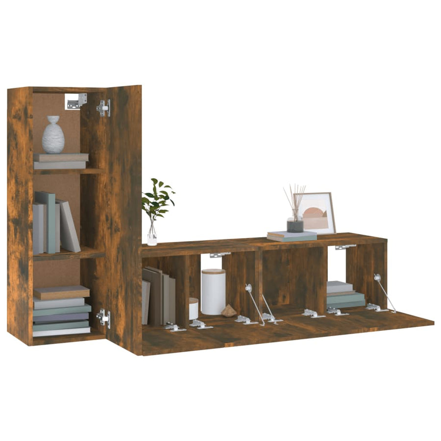 3-Delige Tv-Meubelset Bewerkt Hout Kleurig 60 x 30 x 30 cm Gerookt eiken