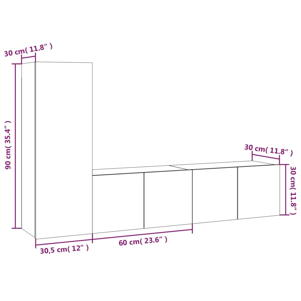 3-Delige Tv-Meubelset Bewerkt Hout Kleurig 60 x 30 x 30 cm Gerookt eiken