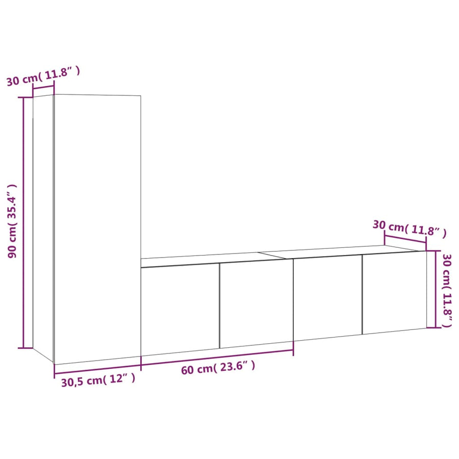 3-Delige Tv-Meubelset Bewerkt Hout Kleurig 60 x 30 x 30 cm Gerookt eiken