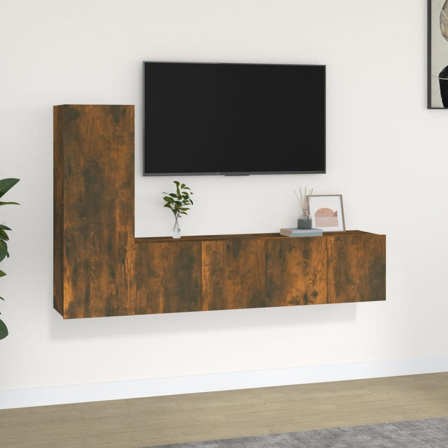 3-Delige Tv-Meubelset Bewerkt Hout Kleurig 60 x 30 x 30 cm Gerookt eiken